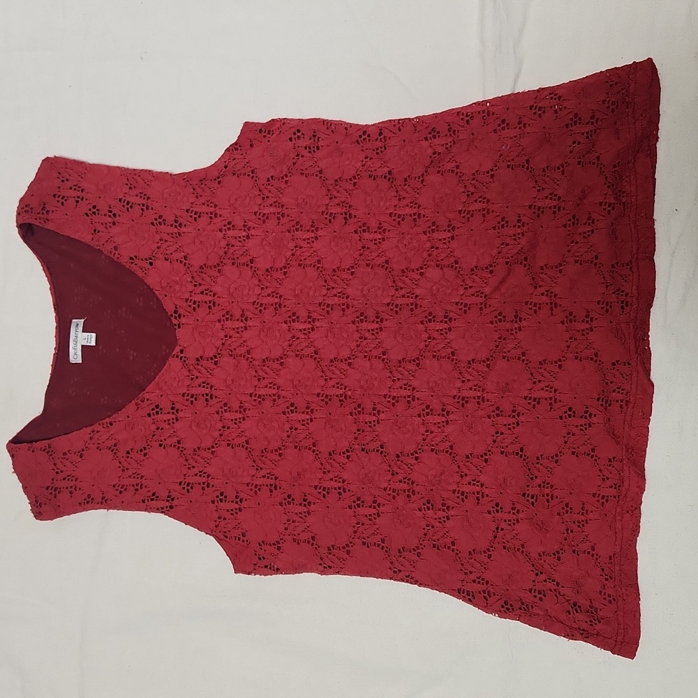 Croft and Barrow red lace floral sleeveless tank top red womens large
